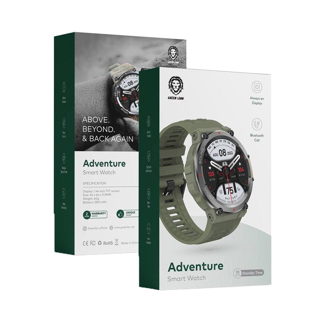 A Photo Of Green Lion Adventure Smart Watch | 45mm Round HD Display, Bluetooth, and Health Monitoring