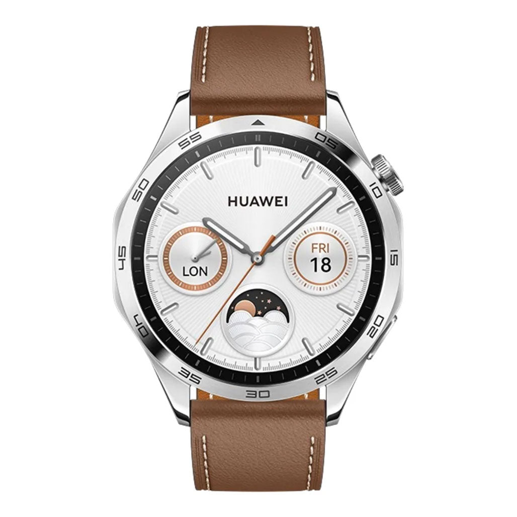 A Photo Of Huawei Watch GT4 46mm Brown Leather Strap - Advanced Fitness Tracker with High-Resolution Display and Long Battery Life