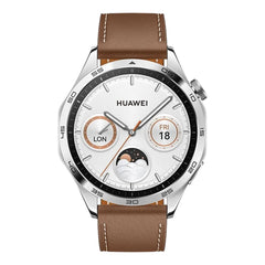 A Photo Of Huawei Watch GT4 46mm Brown Leather Strap - Advanced Fitness Tracker with High-Resolution Display and Long Battery Life