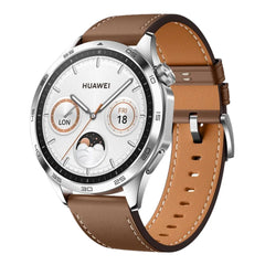 A Photo Of Huawei Watch GT4 46mm Brown Leather Strap - Advanced Fitness Tracker with High-Resolution Display and Long Battery Life