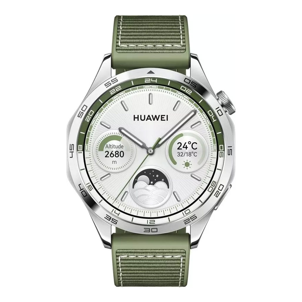 A Photo Of Huawei Watch GT4 PNX-B19 46mm Green Woven Strap – Advanced Fitness Tracking & Stylish Design