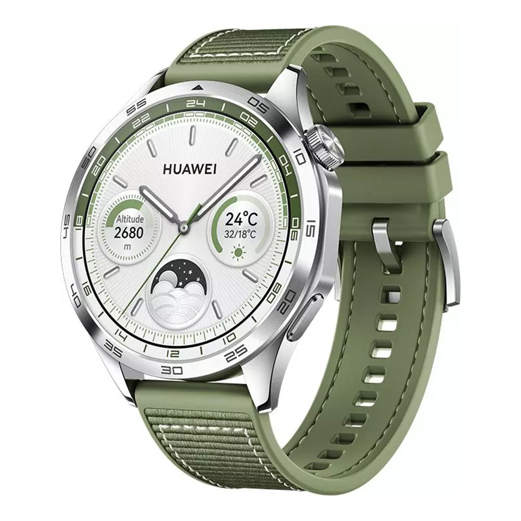 A Photo Of Huawei Watch GT4 PNX-B19 46mm Green Woven Strap – Advanced Fitness Tracking & Stylish Design