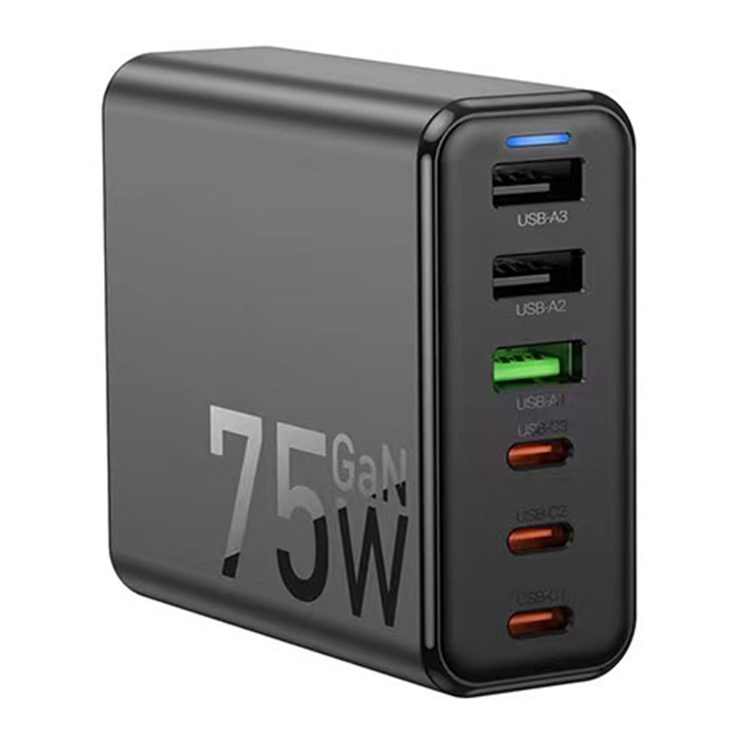 A Photo Of Hoco C133A High Power 75W Six-Port Charger with Cable - Multi-Device Fast Charging Solution