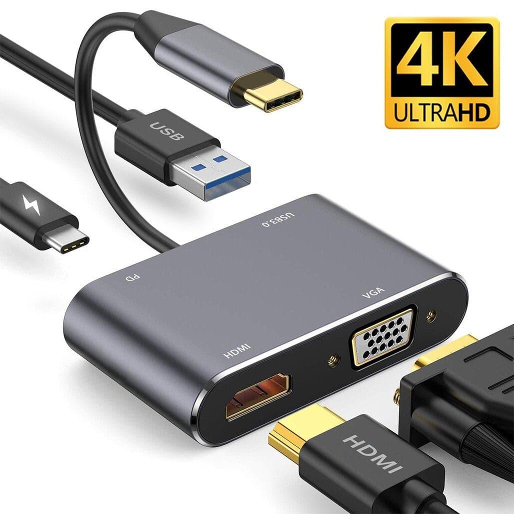 A Photo Of 4K USB-C to HDMI, VGA, USB Adapter Hub with Power Delivery