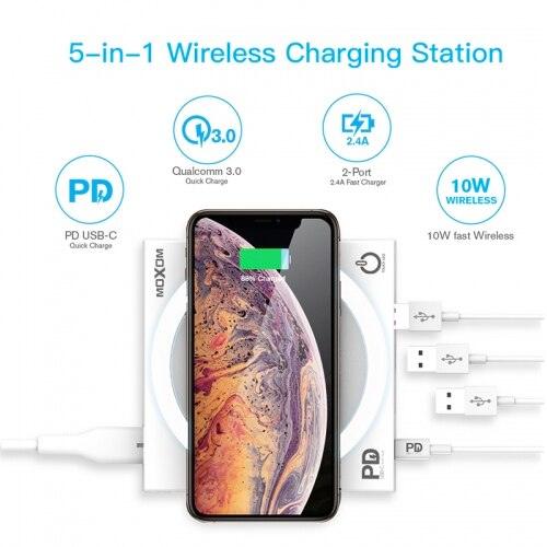 A Photo Of Moxom KH-62 Touch LED 40W Wireless Charger | Fast Charging & Multiple Ports