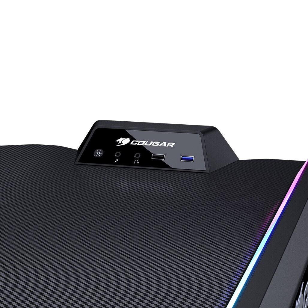 A Photo Of Cougar MARS 120 Gaming Desk – Adjustable Height, RGB Integration, USB Ports, Sturdy Build