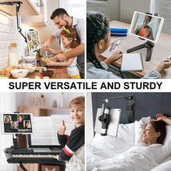 A Photo Of AboveTek Kitchen Tablet Stand - Adjustable 360° Mount with Camera Adapter for iPad, iPhone, and More