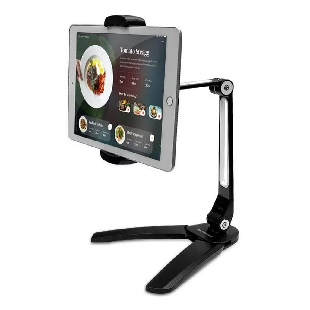 A Photo Of AboveTek Kitchen Tablet Stand - Adjustable 360° Mount with Camera Adapter for iPad, iPhone, and More