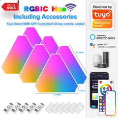 A Photo Of Smart Triangular Quantum Light LXQG06 - 6-Pack DIY LED Light Panels with Music Sync, APP & Remote Control
