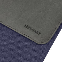 A Photo Of MagEasy MagSleeve for MacBook - Navy Leather Laptop Sleeve with Magnetic Closure