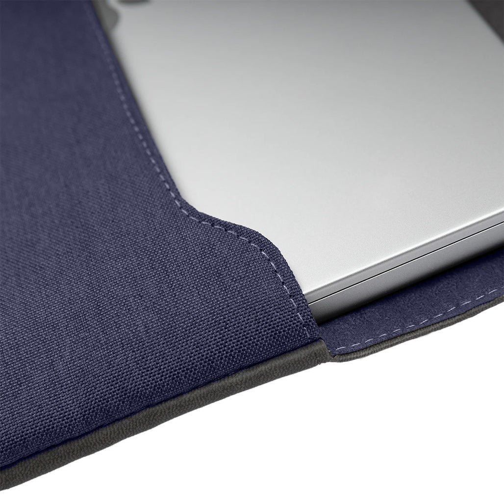 A Photo Of MagEasy MagSleeve for MacBook - Navy Leather Laptop Sleeve with Magnetic Closure