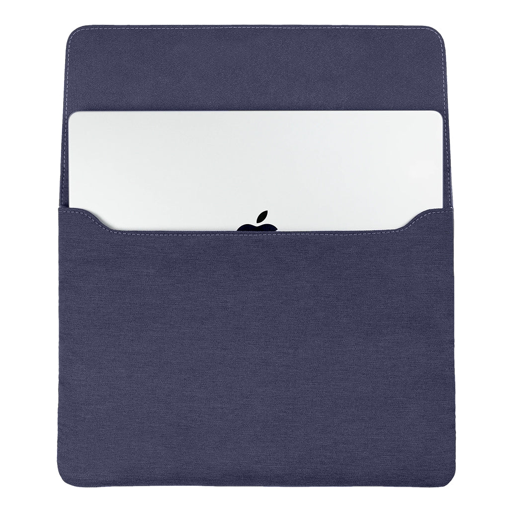 A Photo Of MagEasy MagSleeve for MacBook - Navy Leather Laptop Sleeve with Magnetic Closure