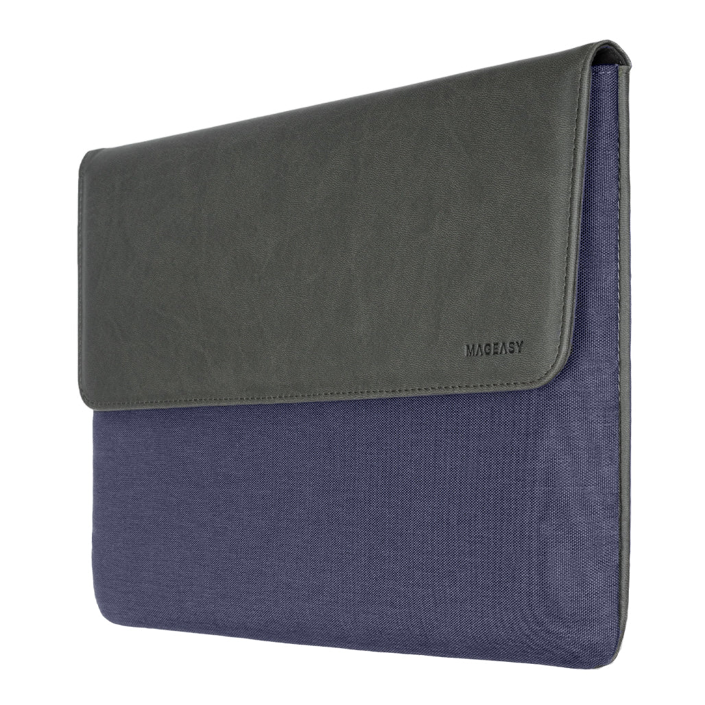 A Photo Of MagEasy MagSleeve for MacBook - Navy Leather Laptop Sleeve with Magnetic Closure