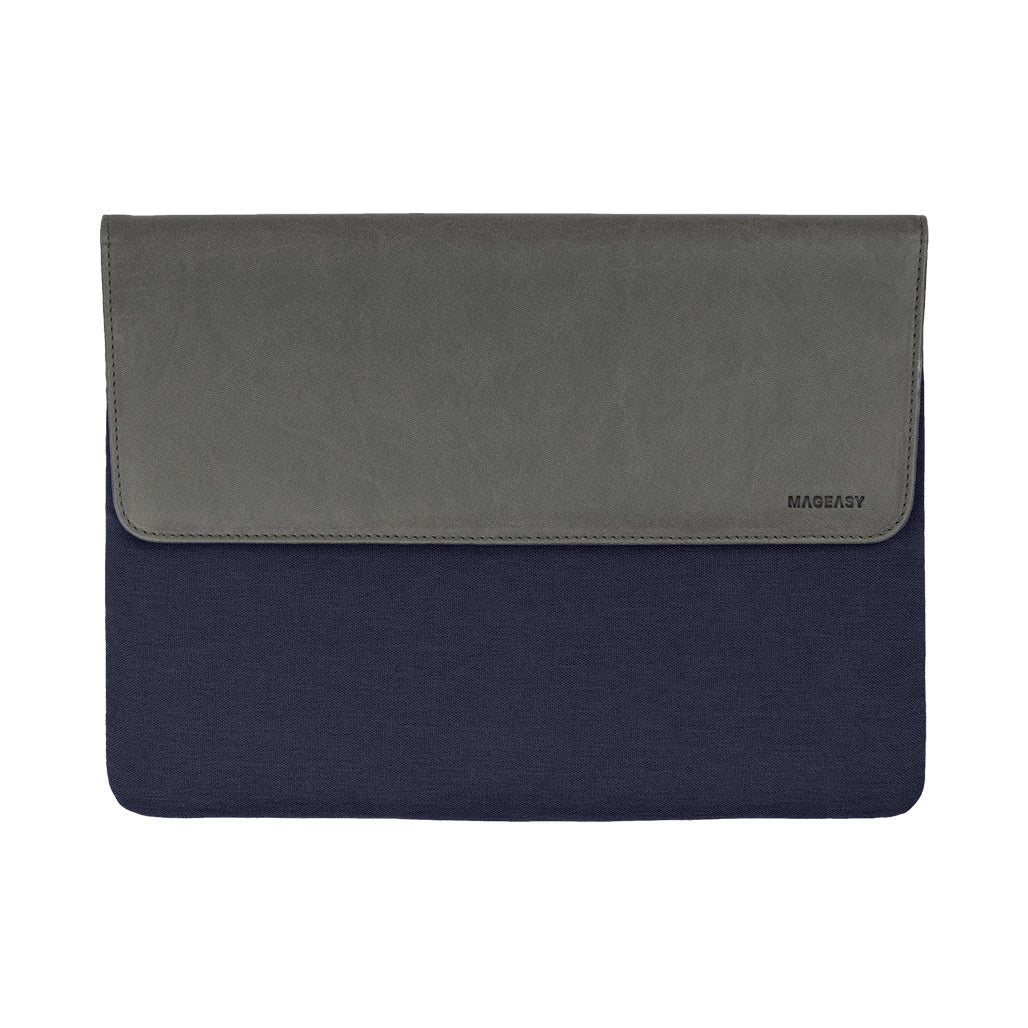 A Photo Of MagEasy MagSleeve for MacBook - Navy Leather Laptop Sleeve with Magnetic Closure