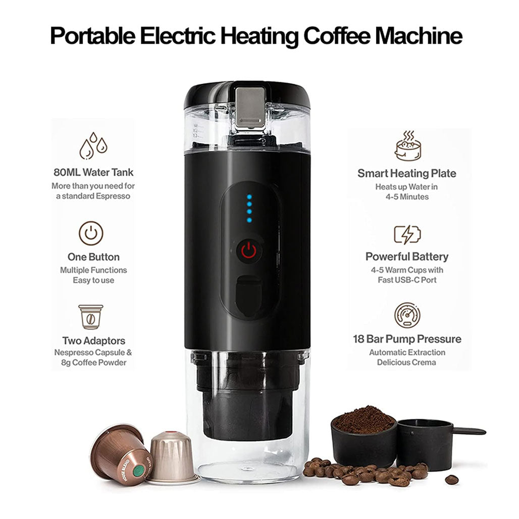 A Photo Of Mini Espresso CF-1801BGC - Portable Electric Espresso Maker with 18 Bar Pressure and 7500mAh Battery