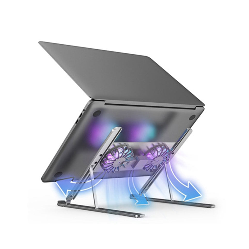 A Photo Of P11F Cooling Aluminum Adjustable Notebook Stand | Portable & Foldable with Dual Speed Height Adjustment