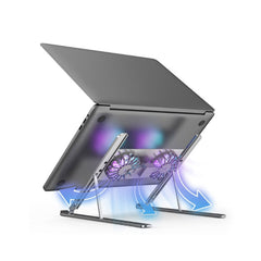 A Photo Of P11F Cooling Aluminum Adjustable Notebook Stand | Portable & Foldable with Dual Speed Height Adjustment