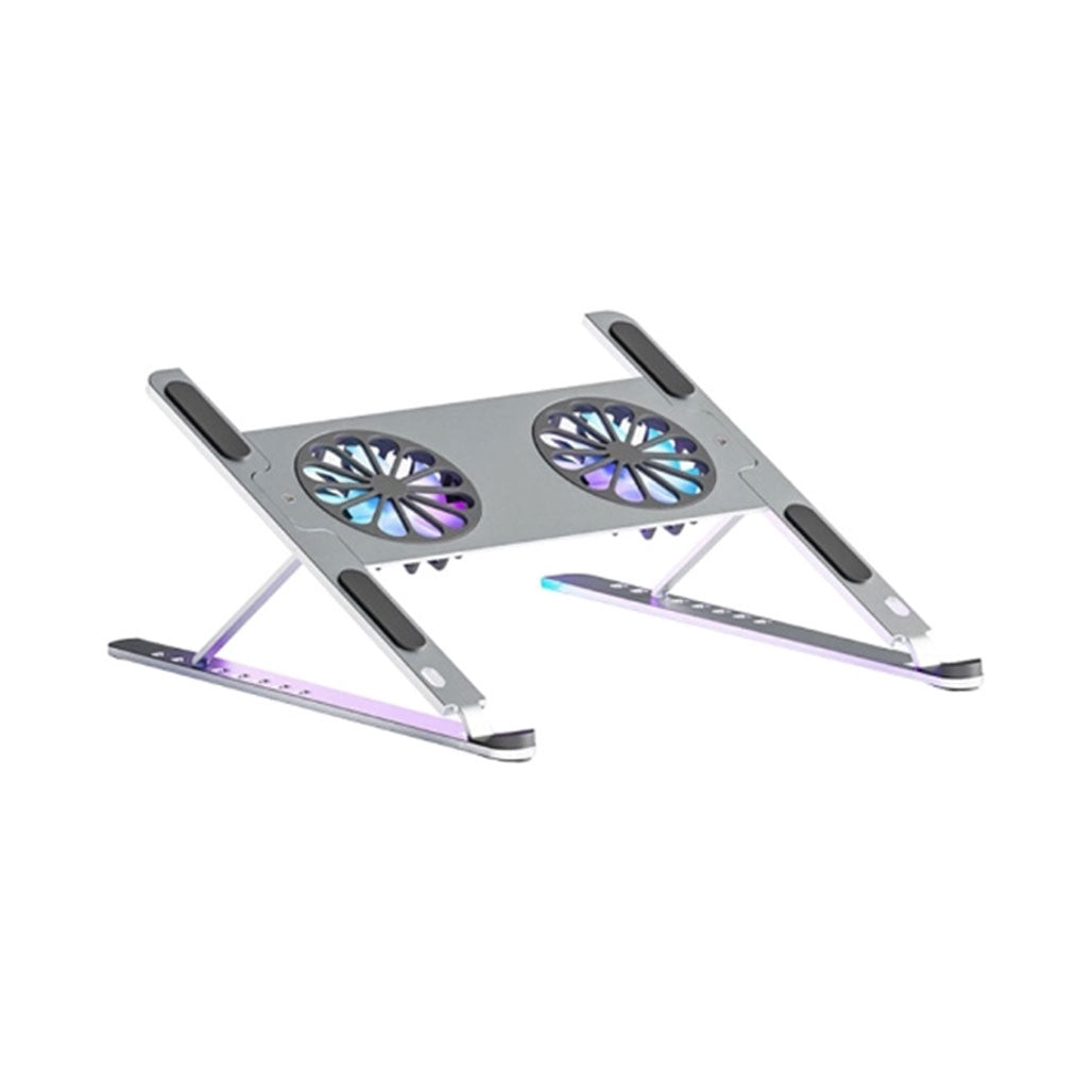 A Photo Of P11F Cooling Aluminum Adjustable Notebook Stand | Portable & Foldable with Dual Speed Height Adjustment