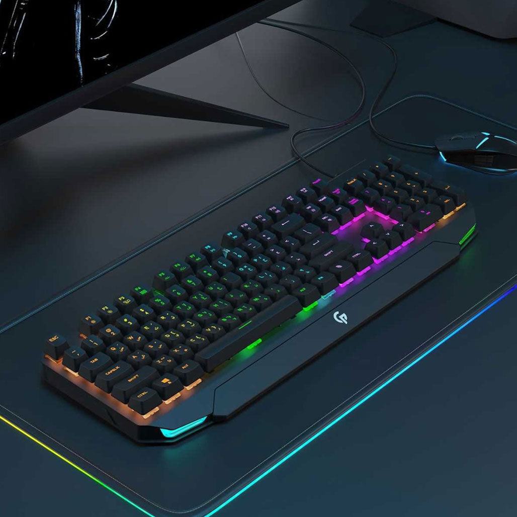 A Photo Of Porodo Gaming Full-size Wired Mechanical Gaming Keyboard Ultra With Rainbow Lighting And Aluminum Panel