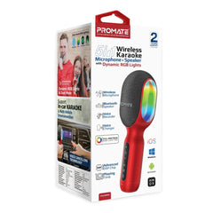 A Photo Of Promate VocalMic 5-in-1 Wireless Karaoke Microphone & Speaker - Red | Bluetooth 5.0, RGB Lighting, TWS Duet Mode