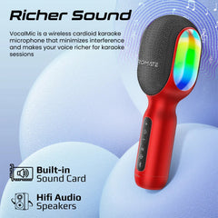 A Photo Of Promate VocalMic 5-in-1 Wireless Karaoke Microphone & Speaker - Red | Bluetooth 5.0, RGB Lighting, TWS Duet Mode