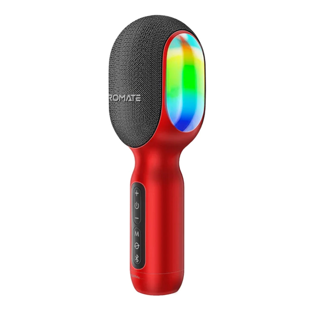 A Photo Of Promate VocalMic 5-in-1 Wireless Karaoke Microphone & Speaker - Red | Bluetooth 5.0, RGB Lighting, TWS Duet Mode