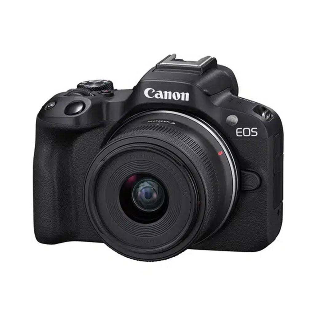 A Photo Of Canon EOS R50 Mirrorless Camera Content Creator Kit, Black | Includes Mic and Tripod