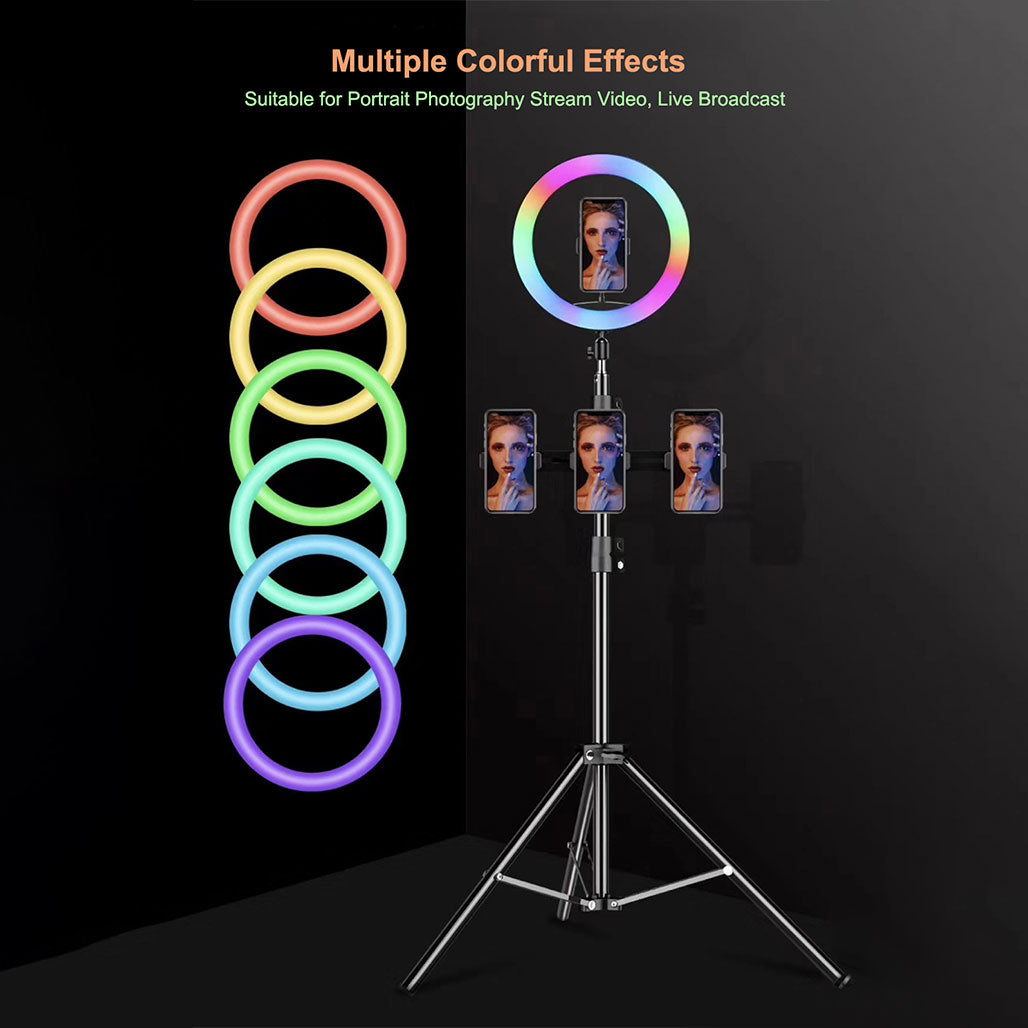 A Photo Of RGB LED Ring Light with Phone Clip – Adjustable Brightness and Color for Photography, Video, and Live Streaming