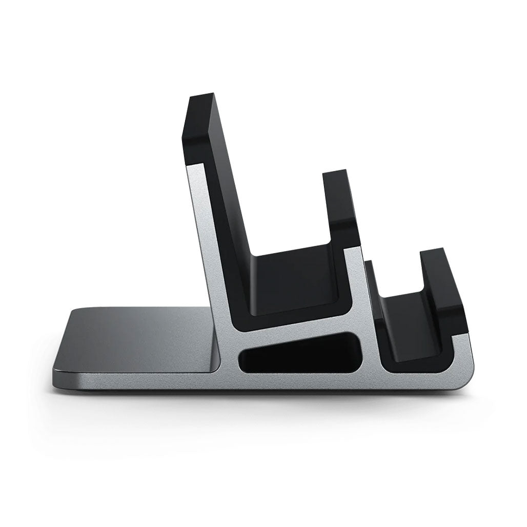 A Photo Of Satechi Dual Vertical Laptop Stand - Premium Vertical Dock for MacBook, iPad, Tablets, and Smartphones