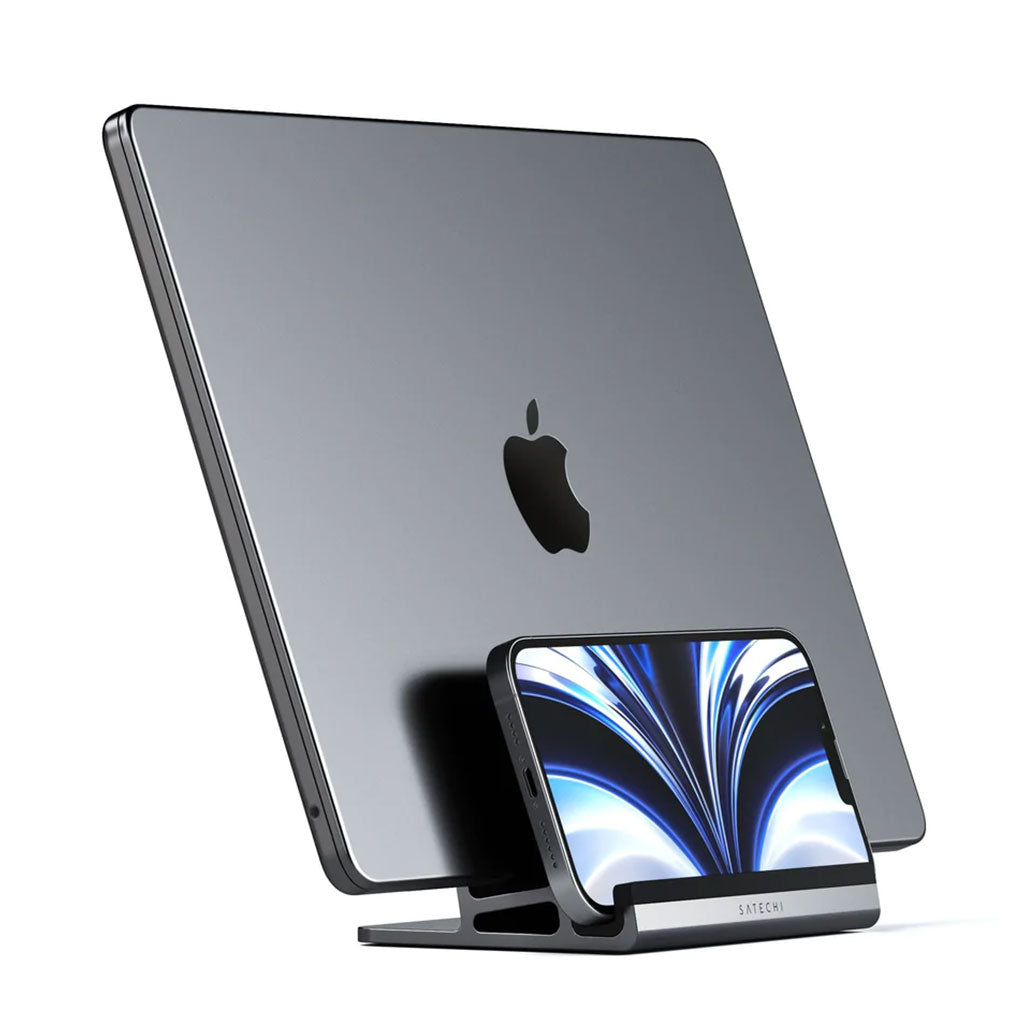 A Photo Of Satechi Dual Vertical Laptop Stand - Premium Vertical Dock for MacBook, iPad, Tablets, and Smartphones