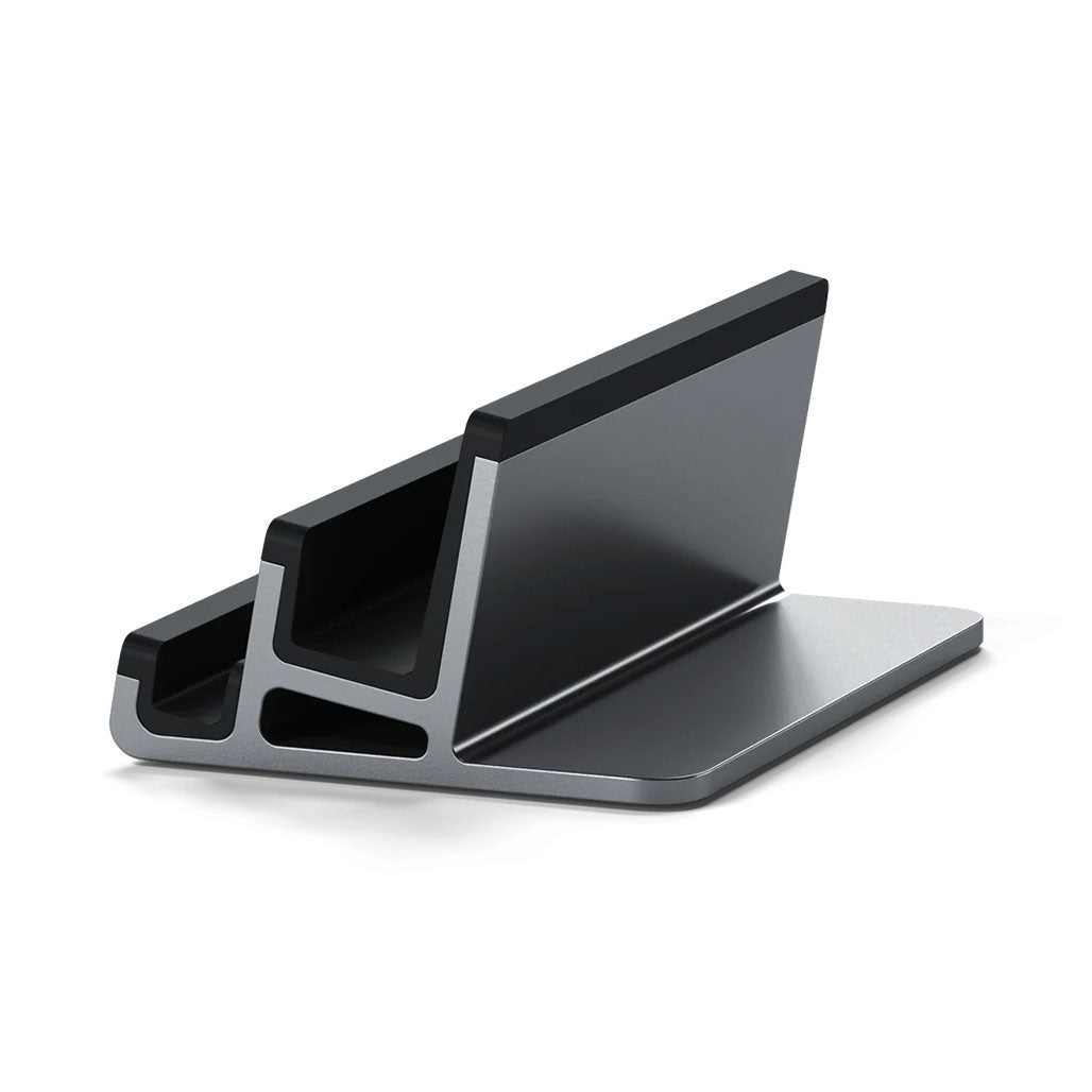 A Photo Of Satechi Dual Vertical Laptop Stand - Premium Vertical Dock for MacBook, iPad, Tablets, and Smartphones