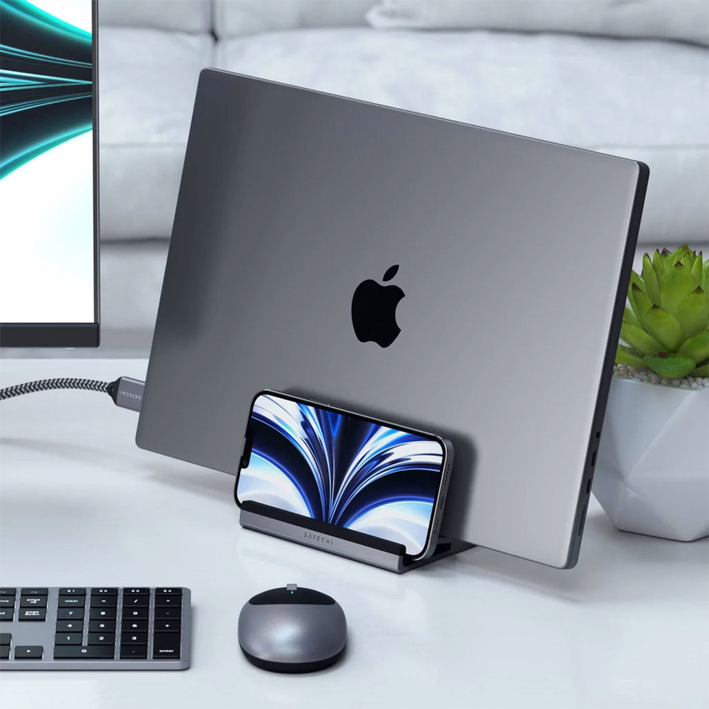 A Photo Of Satechi Dual Vertical Laptop Stand - Premium Vertical Dock for MacBook, iPad, Tablets, and Smartphones