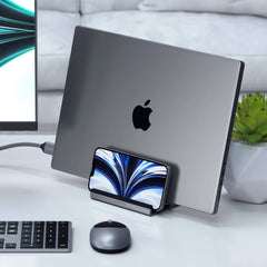 A Photo Of Satechi Dual Vertical Laptop Stand - Premium Vertical Dock for MacBook, iPad, Tablets, and Smartphones
