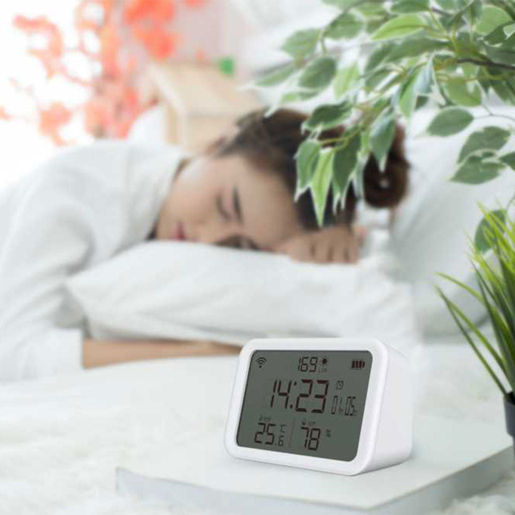 A Photo Of Porodo WiFi Smart Clock with Ambience Sensor – Temperature, Humidity Alerts, Google Assistant & Alexa Compatible
