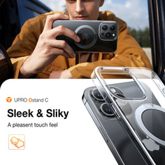 A Photo Of Torras UPRO Ostand Clear MagSafe Case for iPhone 15 Pro Max – Hidden Kickstand, Anti-Yellowing Technology, and Military-Grade Protection