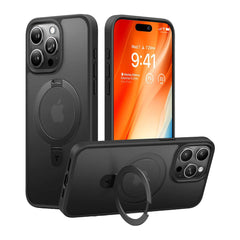 A Photo Of Torras UPRO Ostand Black MagSafe Case for iPhone 15 Pro – 360° Kickstand with Enhanced Protection and Fast Wireless Charging