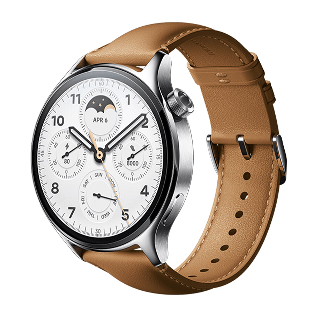 A Photo Of Xiaomi Watch S1 Pro - Silver Stainless Steel Case with Brown Leather Strap | 1.47