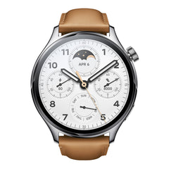 A Photo Of Xiaomi Watch S1 Pro - Silver Stainless Steel Case with Brown Leather Strap | 1.47