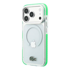 A Photo Of Lacoste MagSafe IML Transparent Hard Case with Green Shockproof Edges for iPhone 18 Pro/18 Pro Max