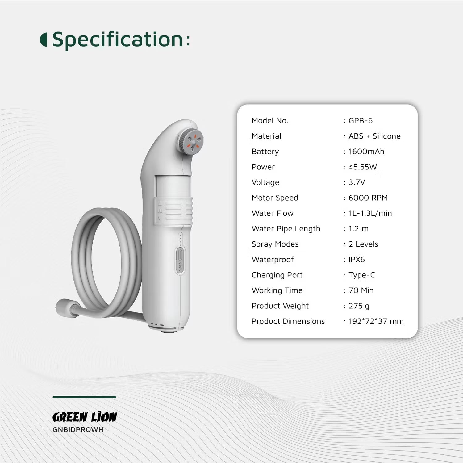 A Photo Of Green Lion Compact Bidet GNBIDPRO - Rechargeable, 2 Spray Modes, White