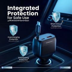 A Photo Of Powerology Car Charger Cyber PCCSR027BK - 81W USB-C Retractable, Black