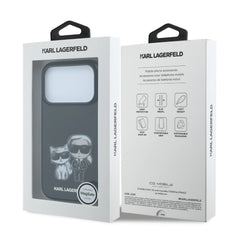 A Photo Of Karl Lagerfeld MagSafe iPhone 18 Pro Black IML Karl & Choupette Sketch Case