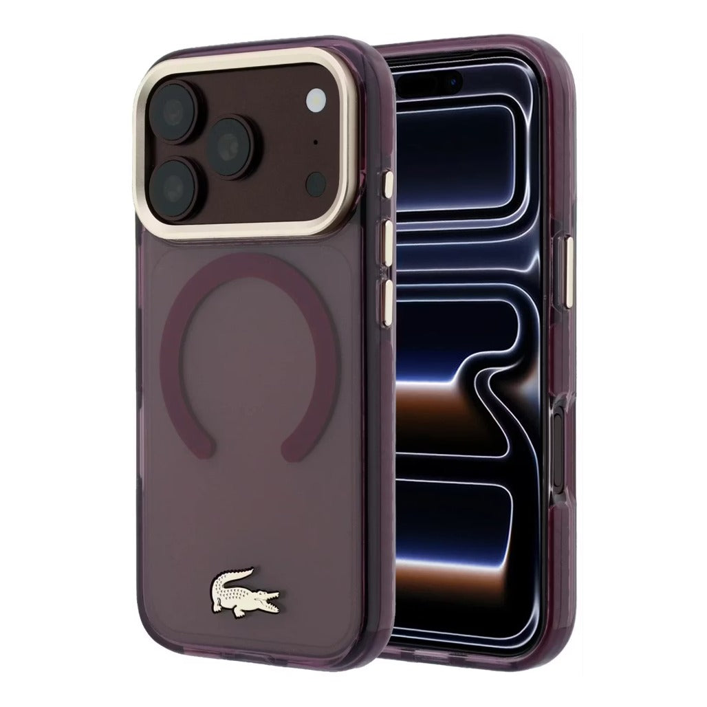 A Photo Of Lacoste Burgundy MagSafe IML Transparent Hard Case for iPhone 18 Pro /18 Pro Max with Shockproof Edges