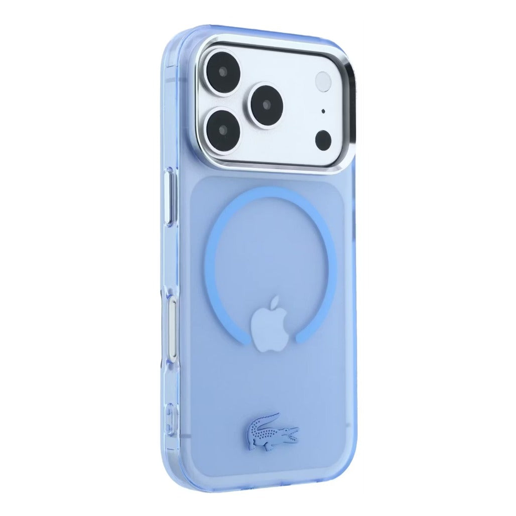 A Photo Of Lacoste iPhone 18 Pro Max MagSafe Case IML Blue Matte Frosted Finish Hard Cover, Scratch Resistant