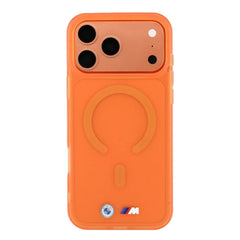 A Photo Of BMW MagSafe iPhone 18 Pro Max Orange IML Frosted Hard Cover with Metal Logos