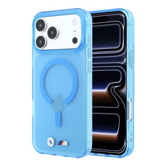A Photo Of BMW MagSafe iPhone 18 Pro Max Blue IML Frosted Hard Cover with Metal Logos