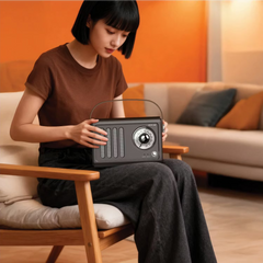 A Photo Of Green Lion Vintage Radio Speaker GNVINRDSPKBK - Bluetooth 5.3, Black