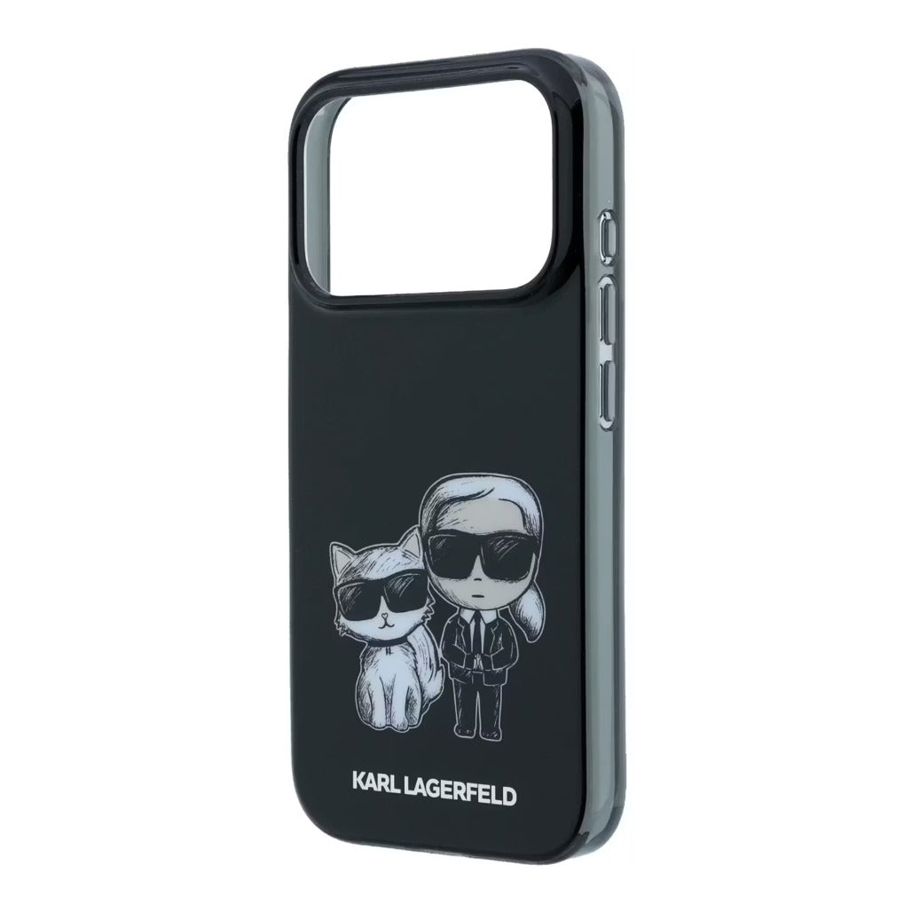 A Photo Of Karl Lagerfeld MagSafe iPhone 18 Pro Black IML Karl & Choupette Sketch Case