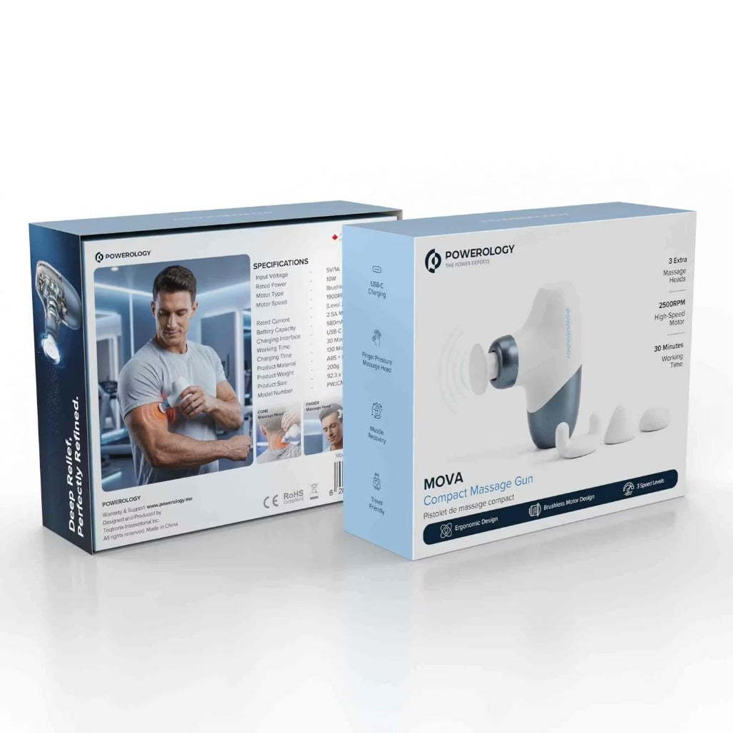 A Photo Of Powerology MOVA Compact Massage Gun, Brushless Motor, 3 × Speed Levels - Blue/White