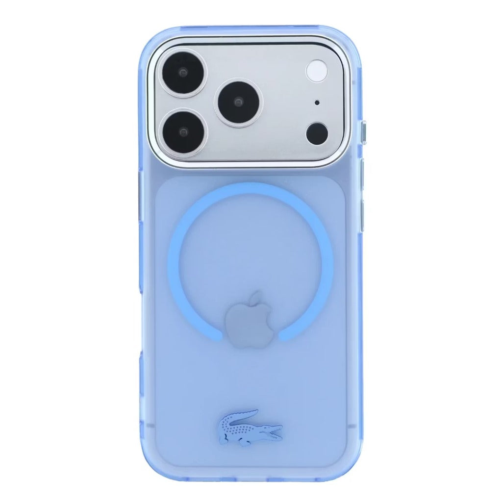 A Photo Of Lacoste iPhone 18 Pro Max MagSafe Case IML Blue Matte Frosted Finish Hard Cover, Scratch Resistant